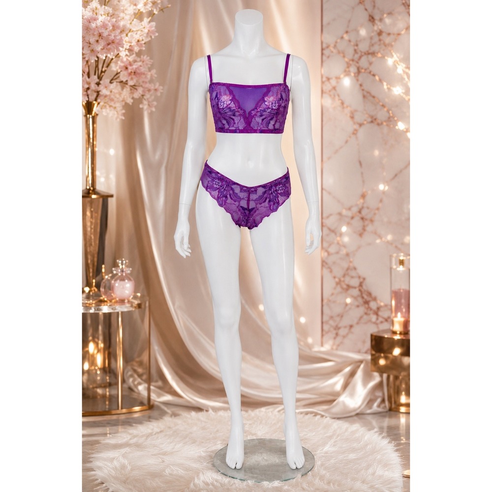 Cosabella‎ Paradiso Lace Bandeau Bra & Thong Set Swiss Beet/Violet NWT
